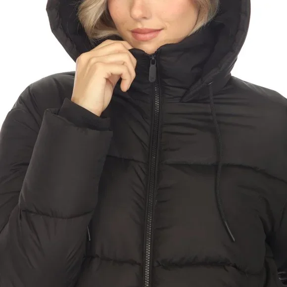Women's Full Front Zip Hooded Bomber Puffer Jacket - Picture 6 of 7